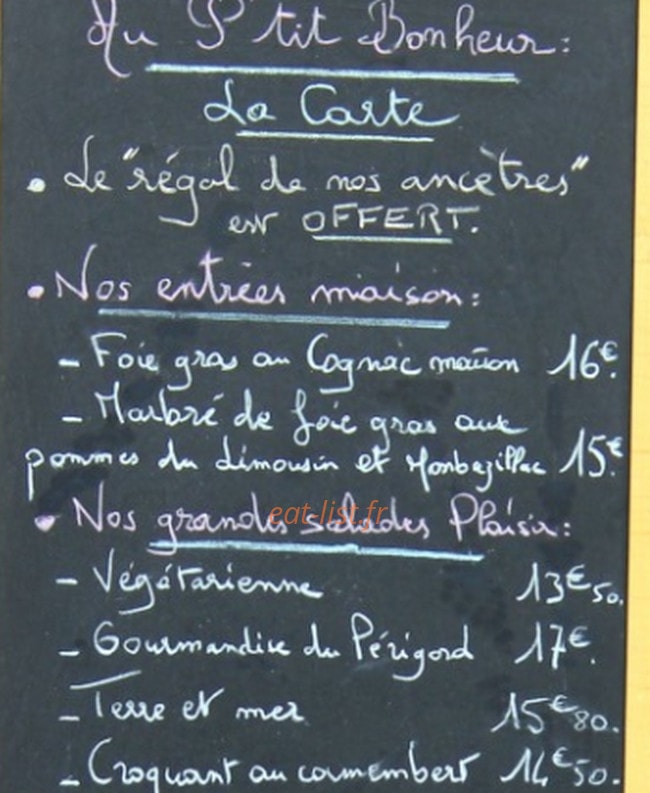 Au Petit Bonheur — carte page 1