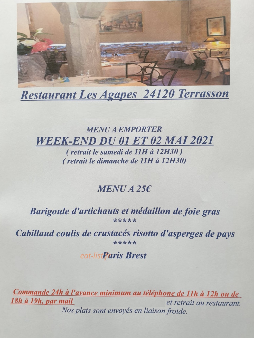 Les Agapes — carte page 1