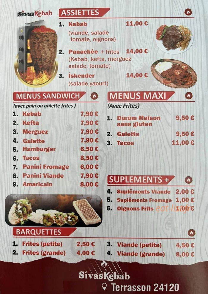 Sivas Kebab — carte page 1