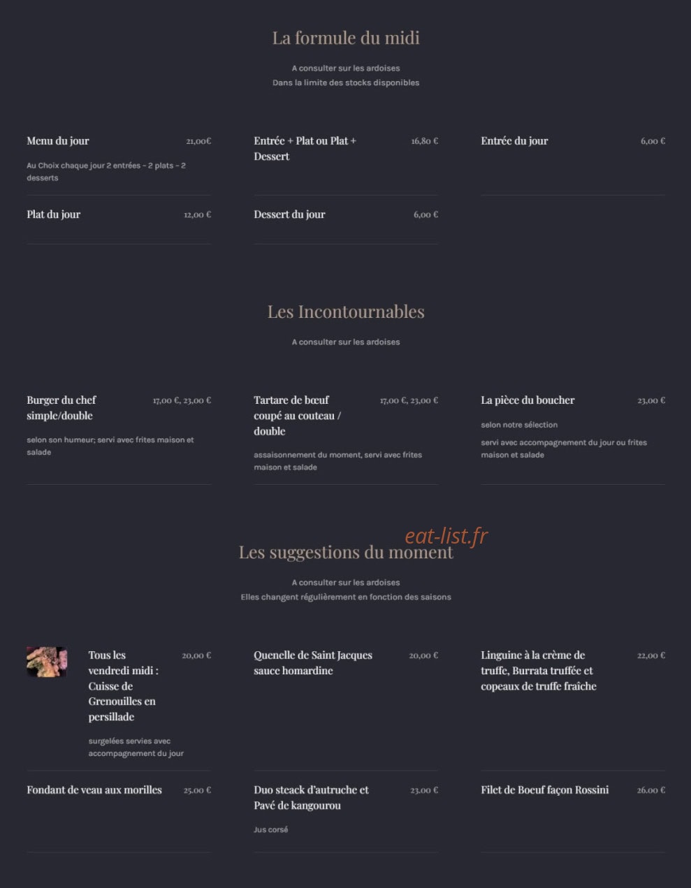 Au comptoir de l'épicurien — carte page 1