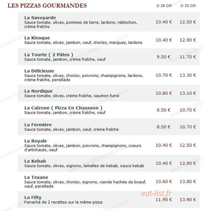 Le Kiosque à Pizzas — carte page 2