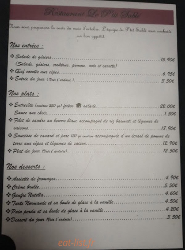 Le P Tit Sablé — carte page 1