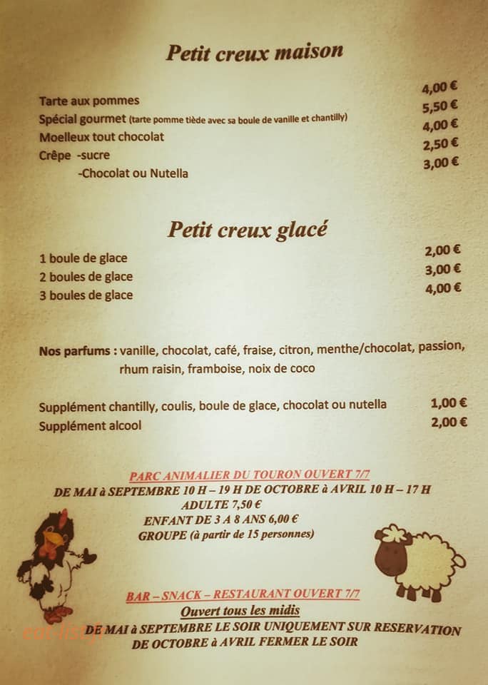 Snack du Touron — carte page 1
