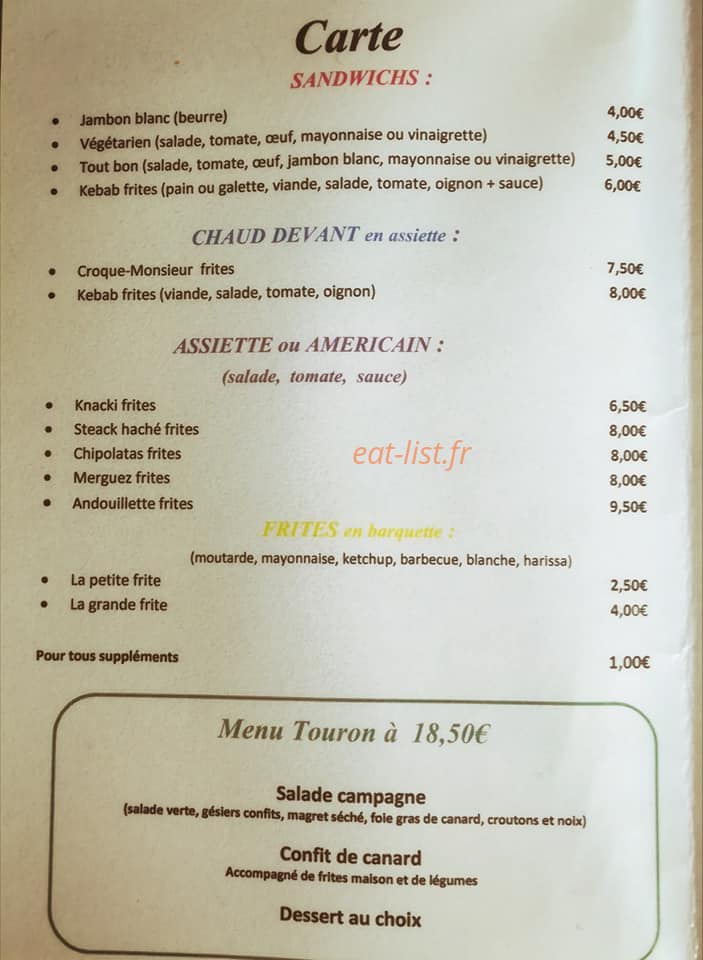 Snack du Touron — carte page 2