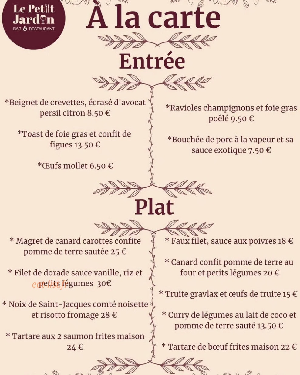 Le Petit Jardin — carte page 1