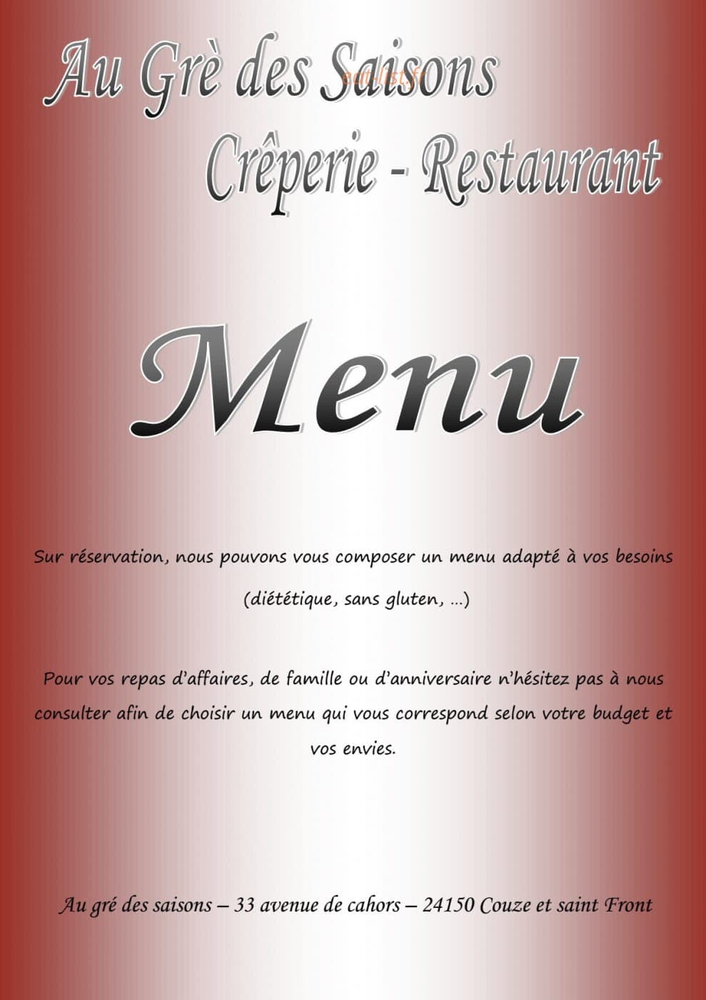 Au Gré des Saisons — carte page 1