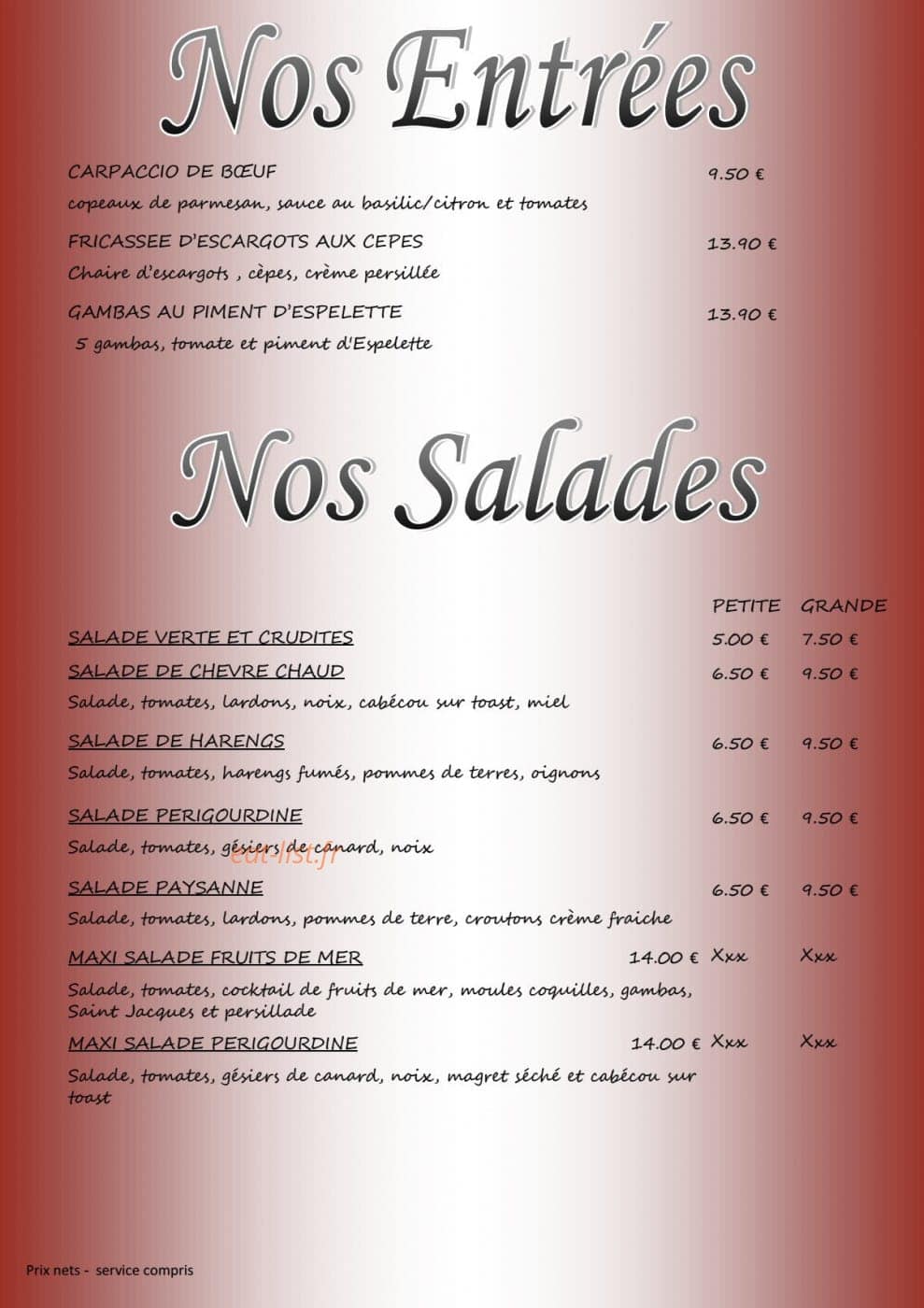 Au Gré des Saisons — carte page 4