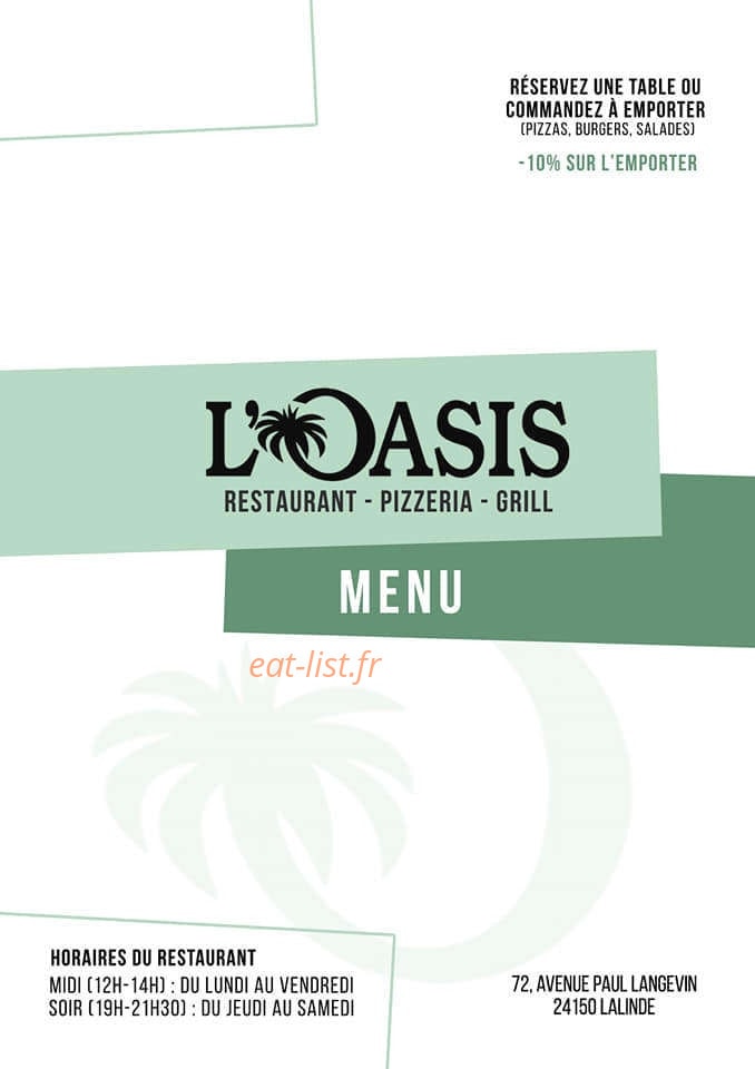 Restaurant l'Oasis — carte page 1