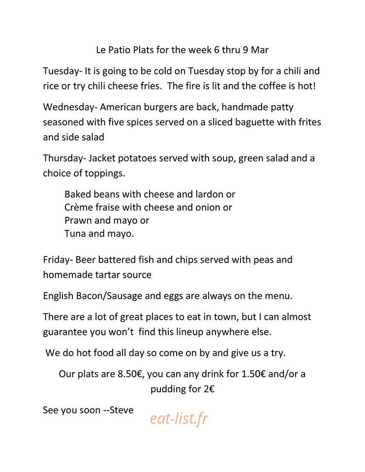 Le Patio Café — carte page 1