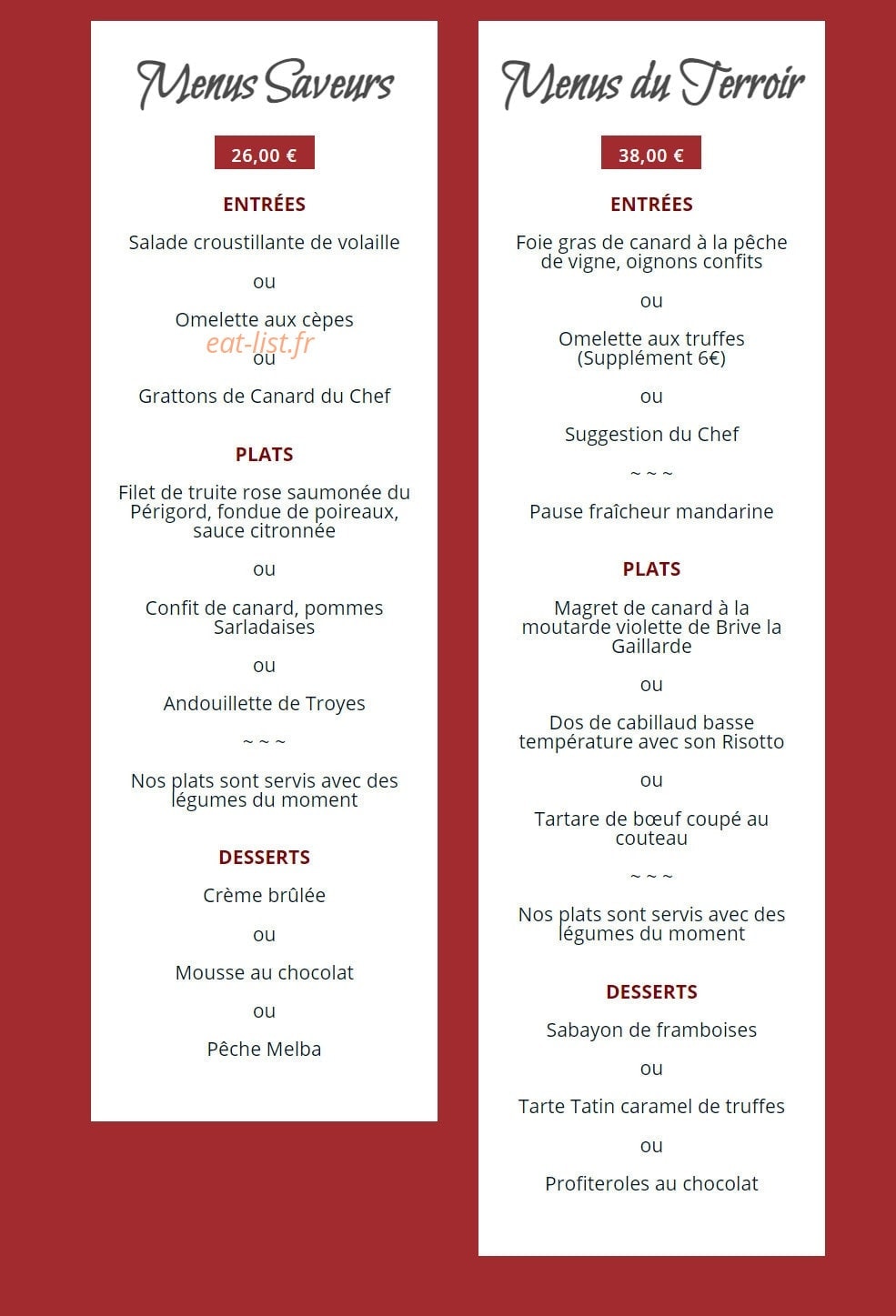 Mets Saveurs — carte page 2