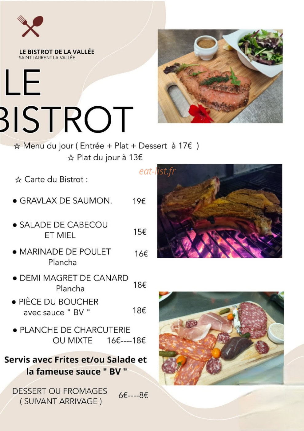 Le Bistrot de la Vallée — carte page 1