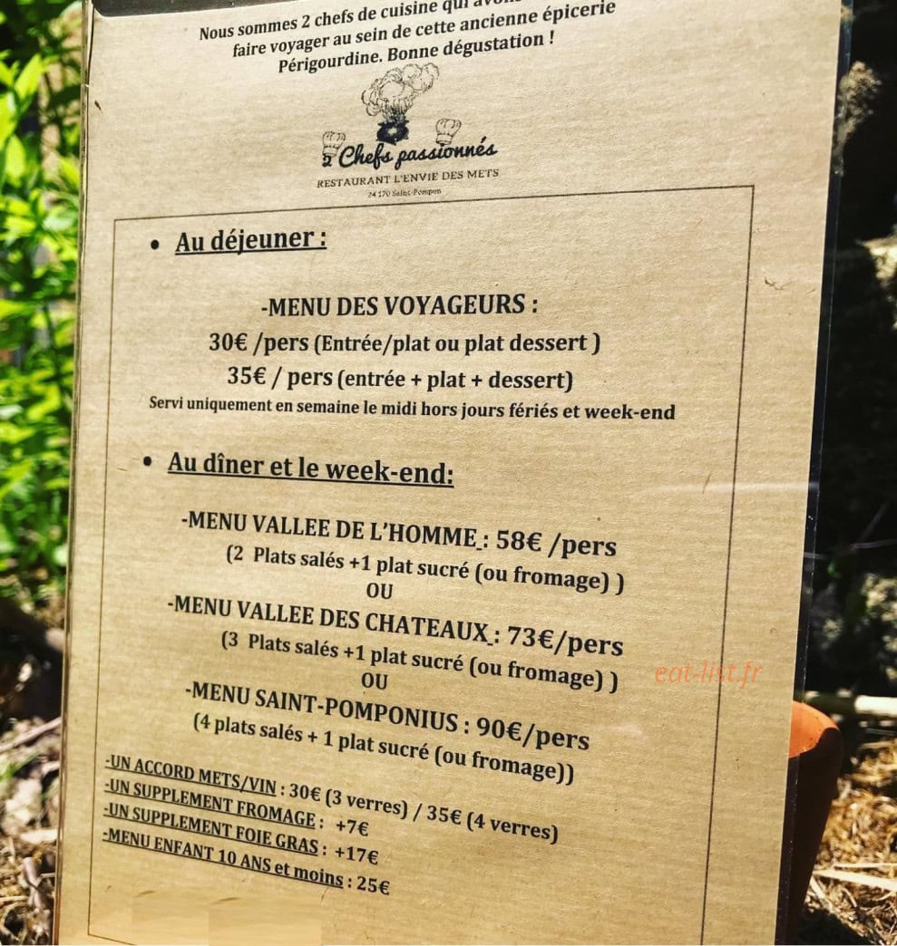L'envie des mets — carte page 1