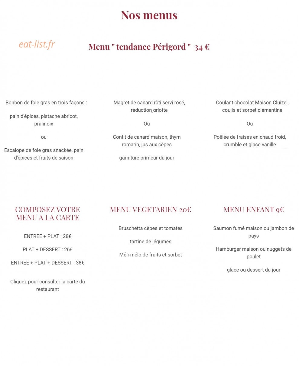 Carte et menu de Auberge de la Petite Reine à Siorac en Perigord — Les menus