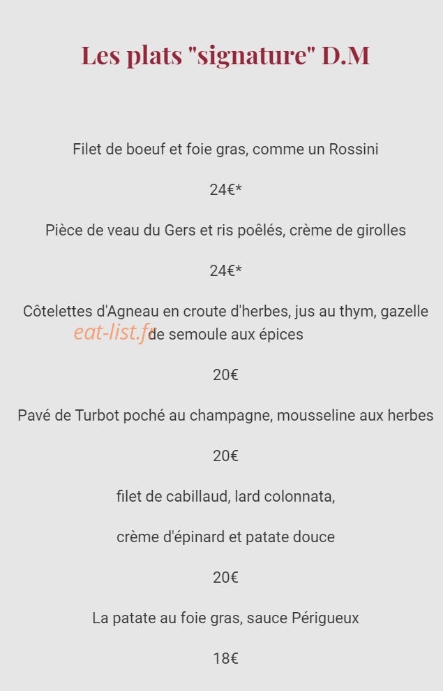 Carte et menu de Auberge de la Petite Reine à Siorac en Perigord — Les plats