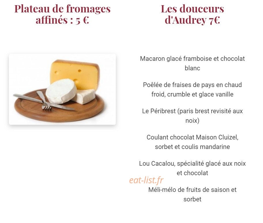 Carte et menu de Auberge de la Petite Reine à Siorac en Perigord — les doucoeurs