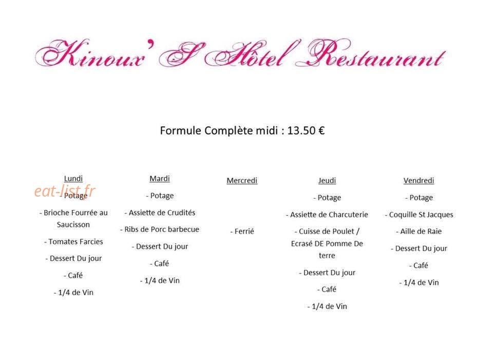 Kinoux’S Hôtel Restaurant — carte page 1