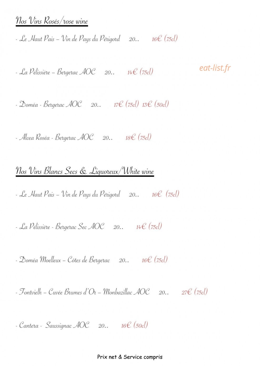 Auberge Le Mirandol — carte page 8