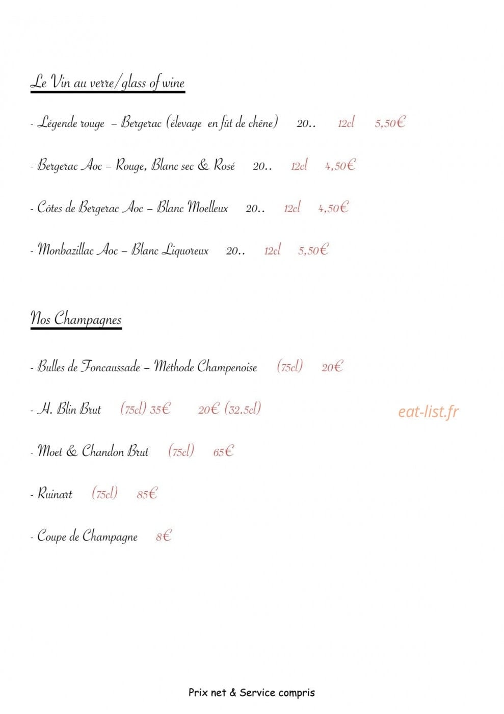 Auberge Le Mirandol — carte page 9
