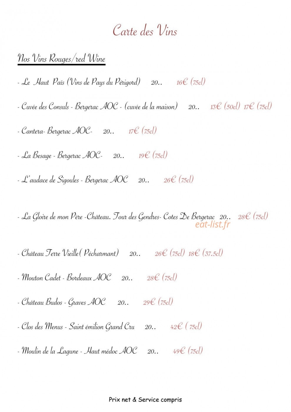 Auberge Le Mirandol — carte page 7