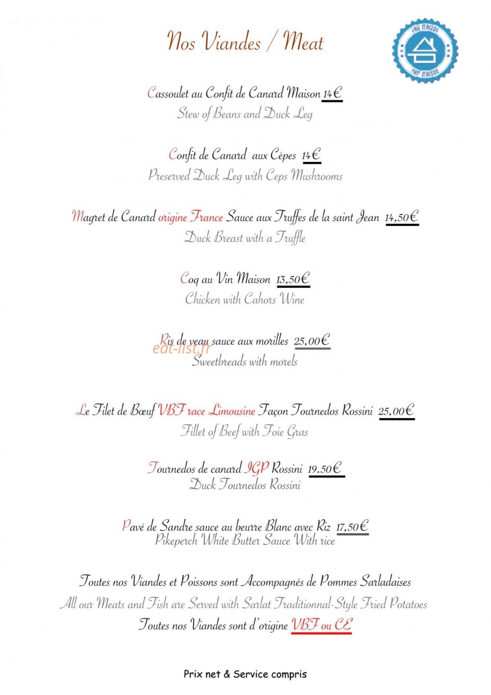Auberge Le Mirandol — carte page 5