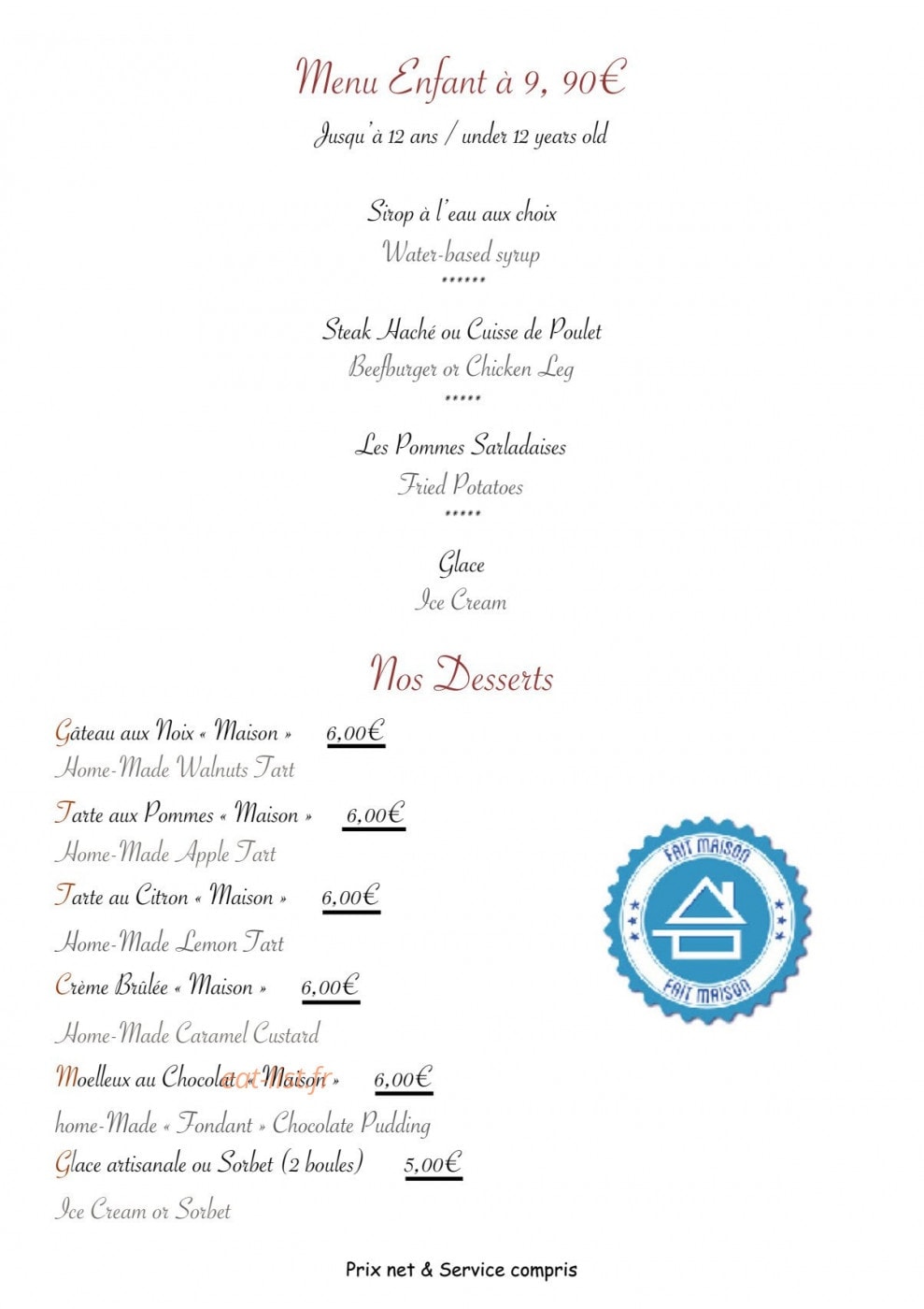 Auberge Le Mirandol — carte page 6