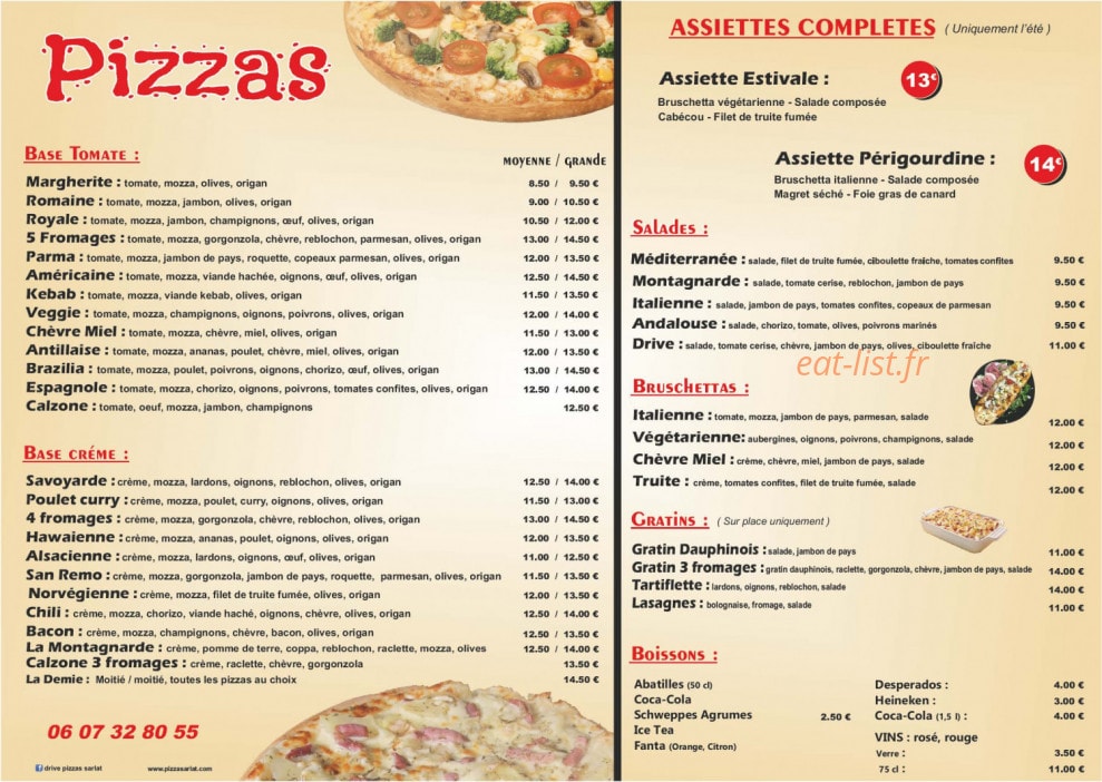 Drive Pizzas — carte page 1