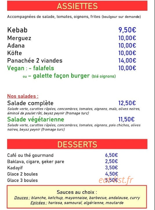 Etoile Kebab — carte page 1