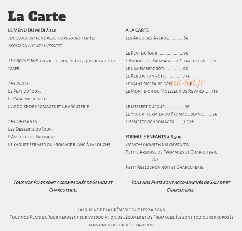 La Crémerie — carte page 1