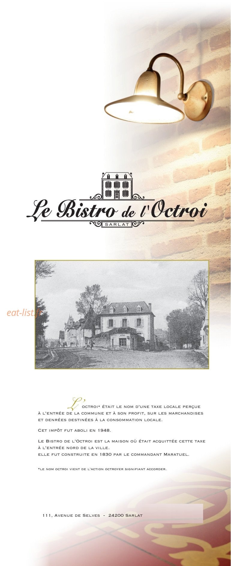 Le Bistro de l'Octroi — carte page 1