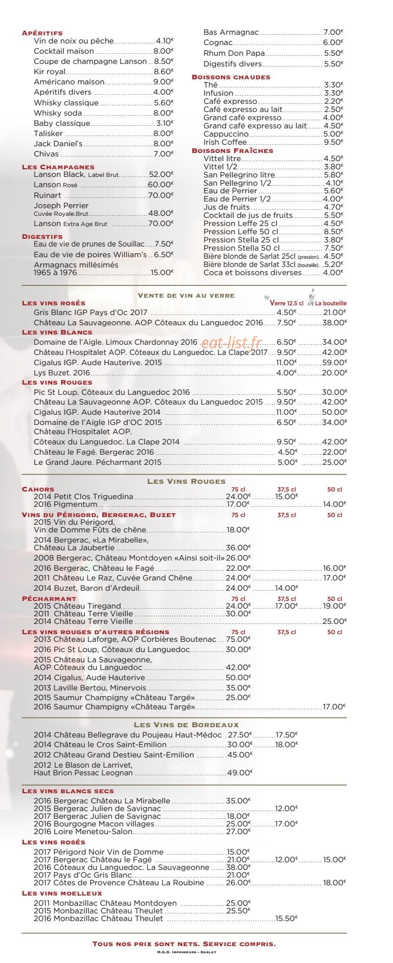 Le Bistro de l'Octroi — carte page 4