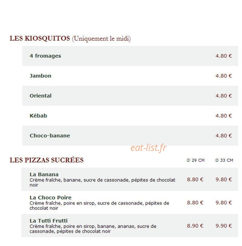 Le Kiosque à Pizzas — carte page 3