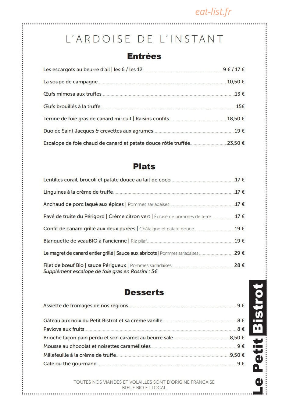 Le petit Bistrot — carte page 2