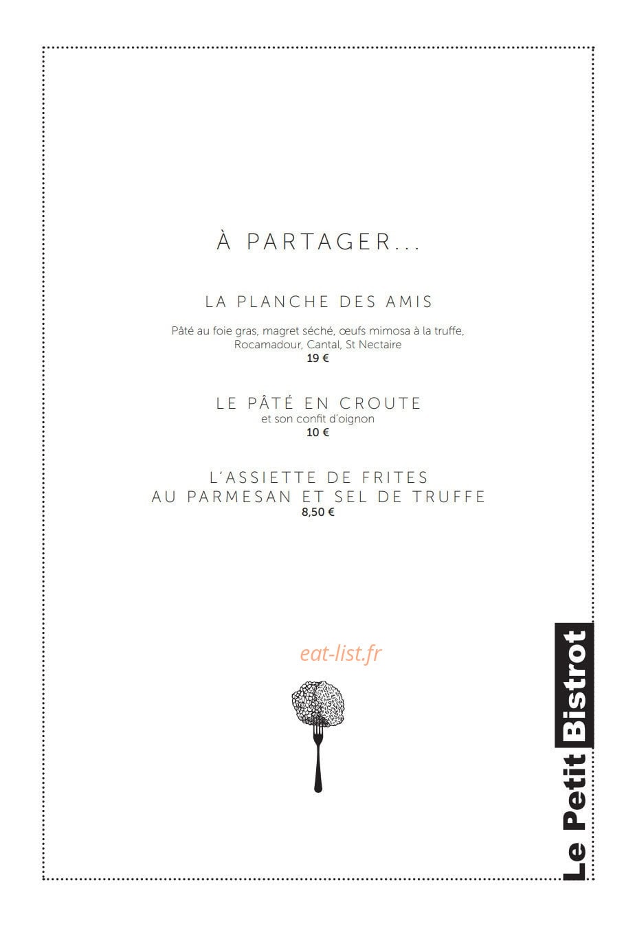 Le petit Bistrot — carte page 1
