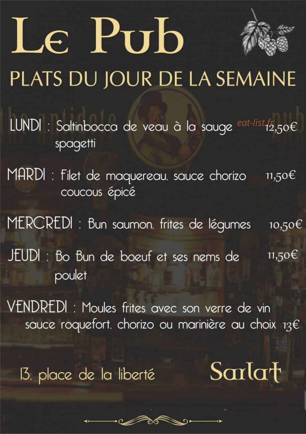 Le Pub Sarlat — carte page 1