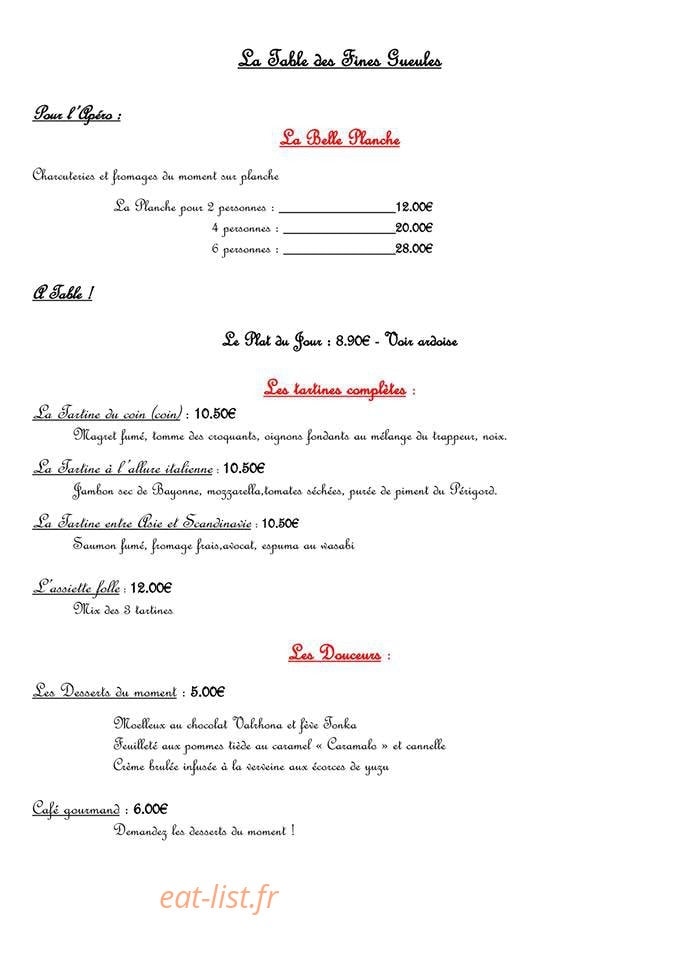 Les Fines Gueules — carte page 1