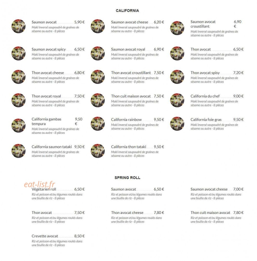 Carte et menu de Perigord Sushi & Wok à Sarlat la Caneda — California et sping rolls