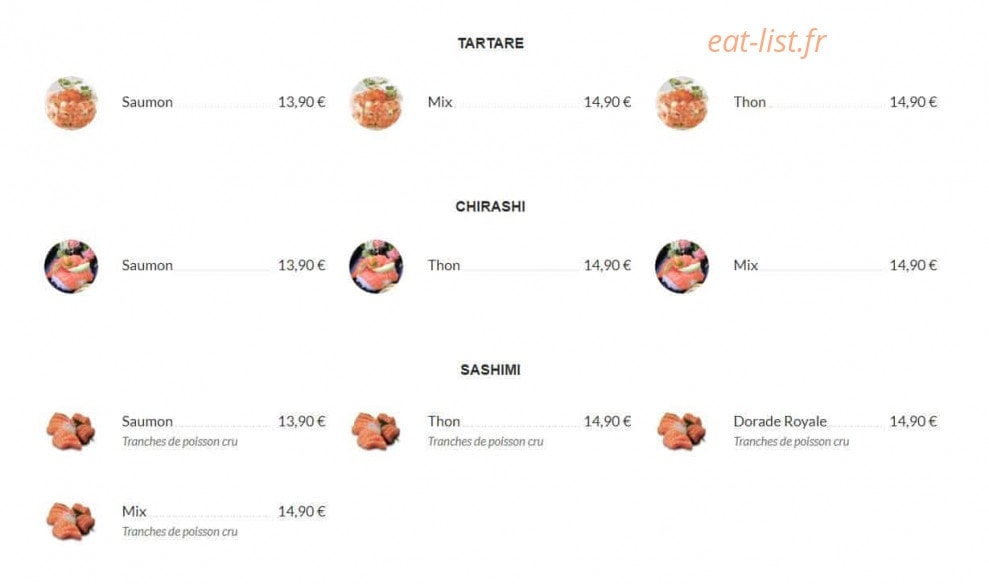 Carte et menu de Perigord Sushi & Wok à Sarlat la Caneda — Tartare, chirashi et sashimi