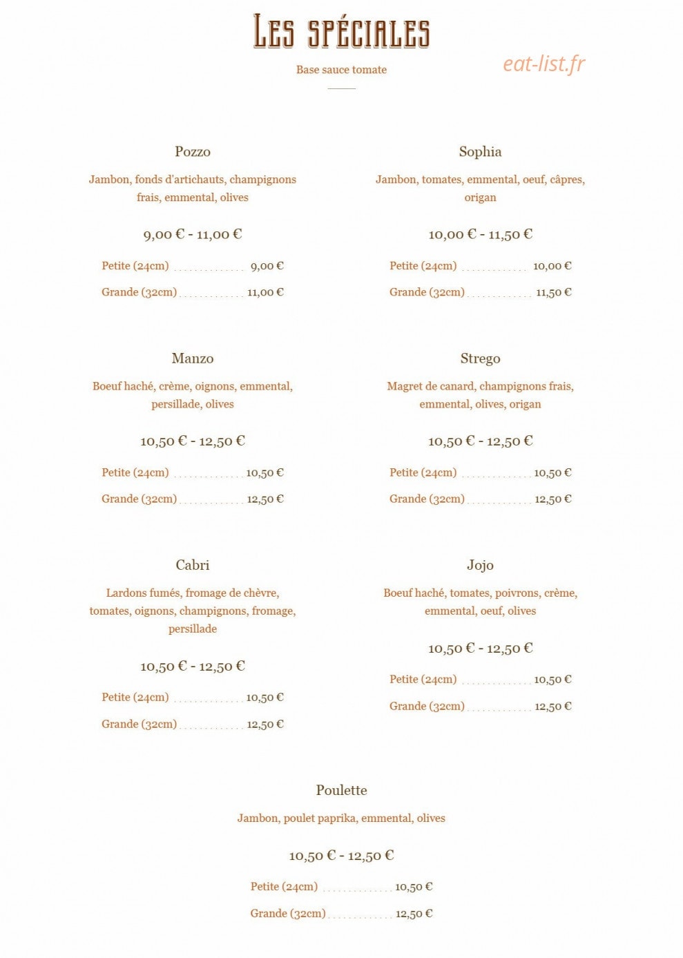 Bambou Pizza — carte page 2