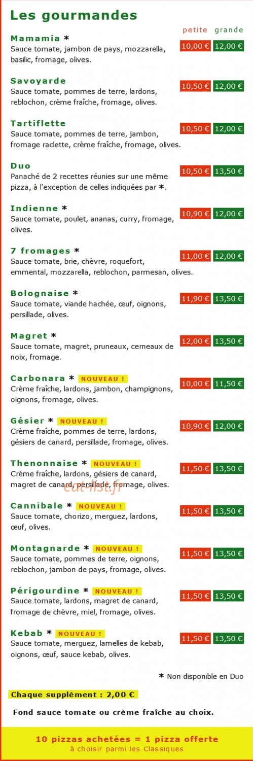 Pizza Mania — carte page 2