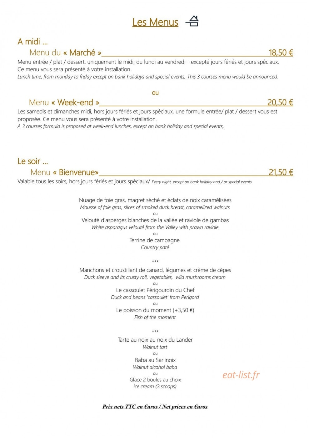 Restaurant du Château — carte page 2