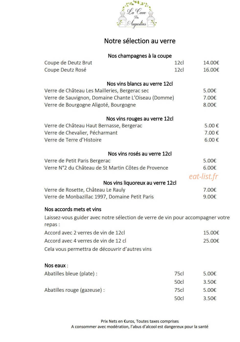 Hôtel Restaurant des Augustins — carte page 9