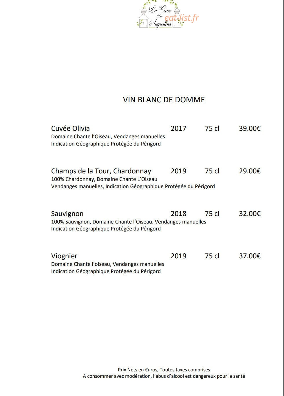 Hôtel Restaurant des Augustins — carte page 11