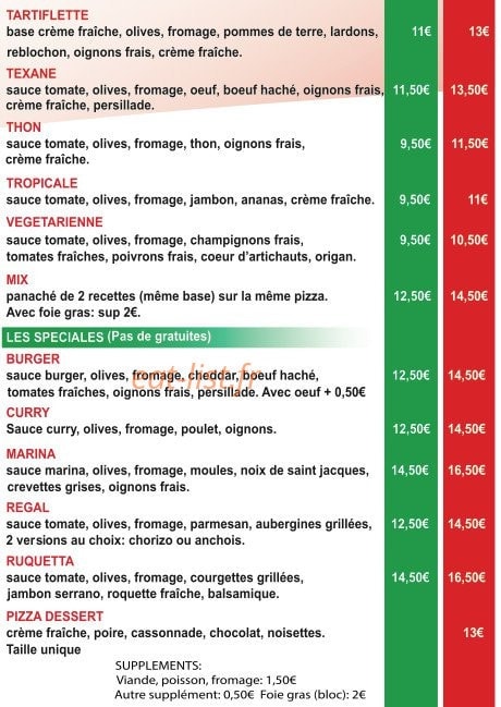 La Cabane à Pizza — carte page 3