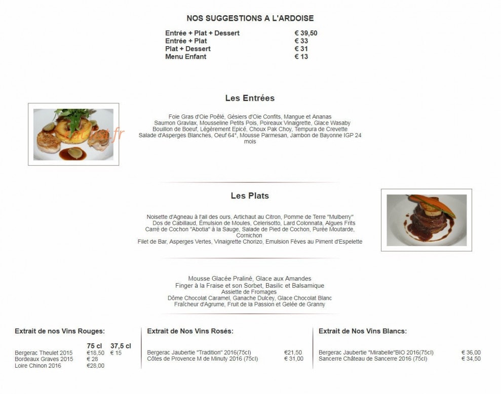 Le Bistrot d'Epicure — carte page 1