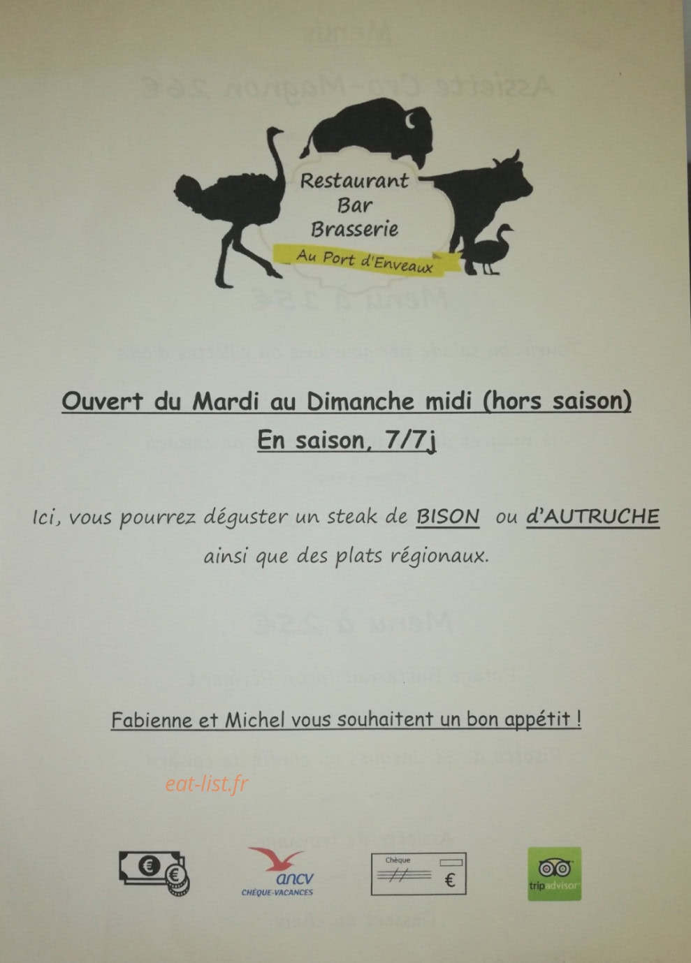 Restaurant du Port d'Enveaux — carte page 1