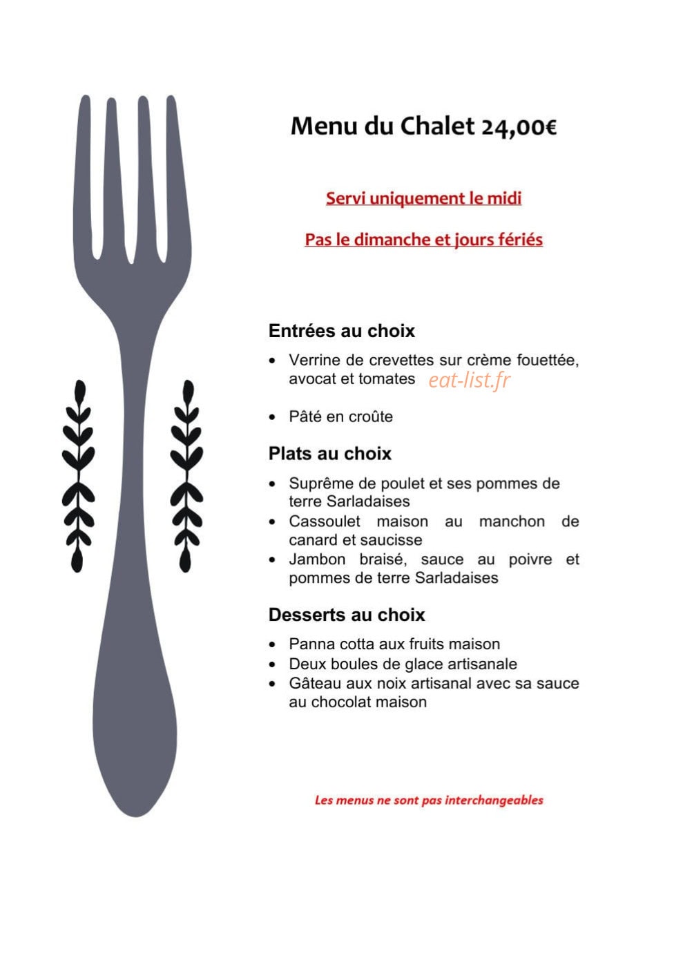 Au Chalet Gourmand — carte page 2