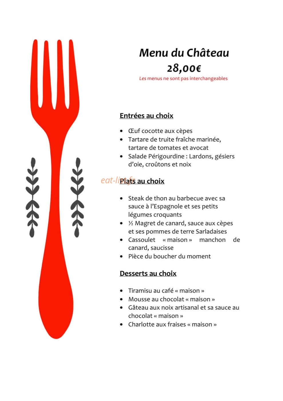 Au Chalet Gourmand — carte page 1