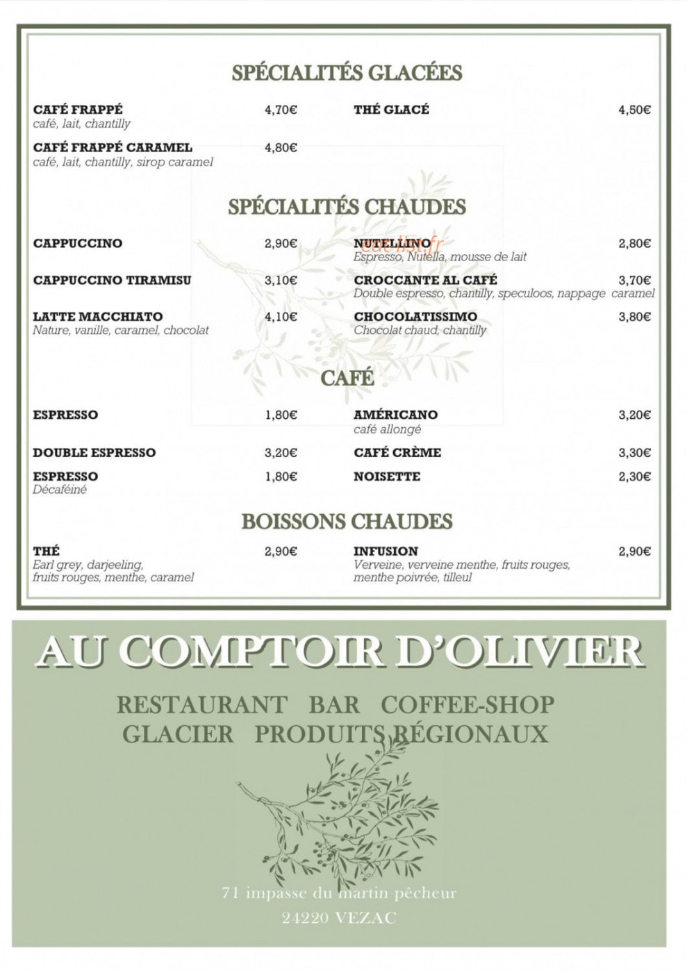 Au comptoir d’Olivier — carte page 5