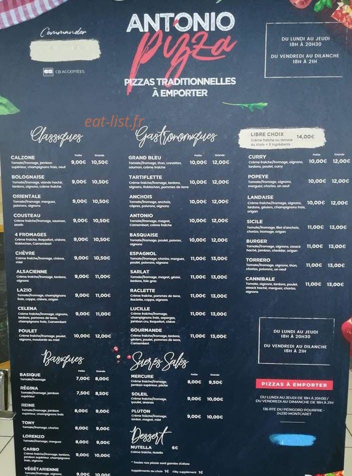 Antonio pizza — carte page 1