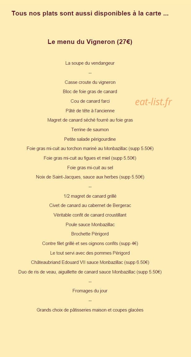 A La Grappe d'Or — carte page 1